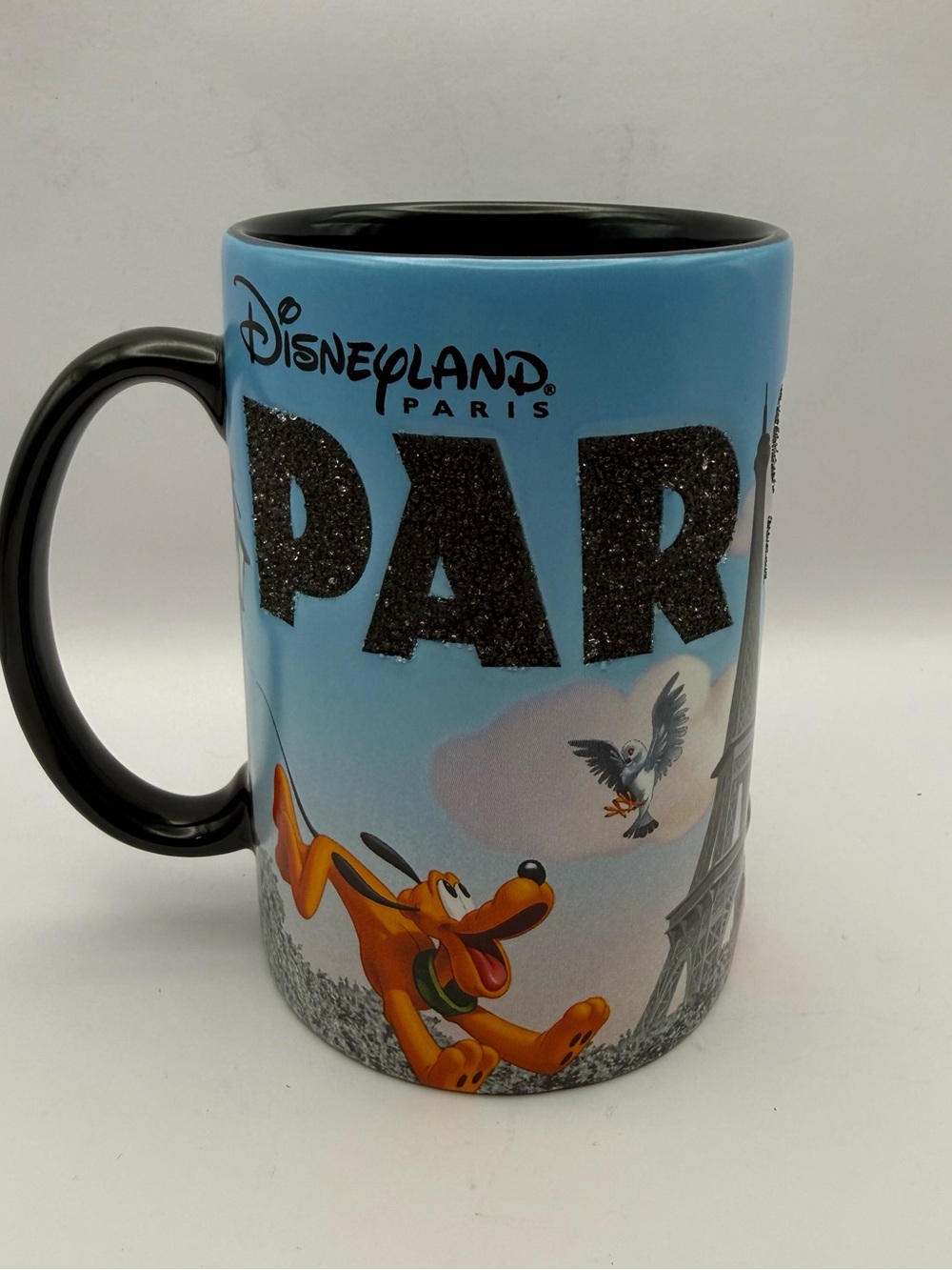 Disneyland Paris Large Mug Mickey & Minnie Eiffel Tower Embossed 3D Sparkle VGC